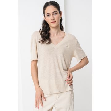 Tricou din in cu decolteu in V Ela