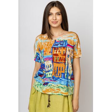 Tricou din vascoza cu imprimeu casute