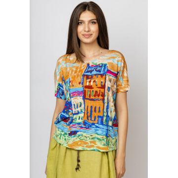 Tricou din vascoza cu imprimeu casute