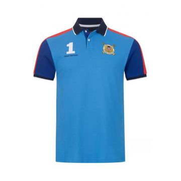 Tricou polo barbat -  albastru - bumbac - broderie - etichete