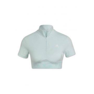 Tricou sport femei -  Crop Zip - verde - poliester reciclat -