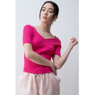 Tricou striat cu decolteu in V Shata