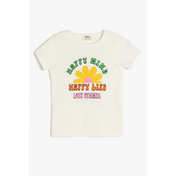 Tricou striat cu imprimeu text si grafic