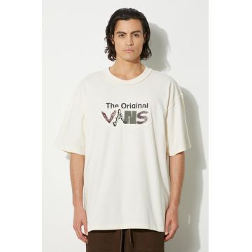 Vans tricou din bumbac Premium Classics LX Vans Clash barbati, culoarea bej, cu imprimeu, VN000HQ73KS1