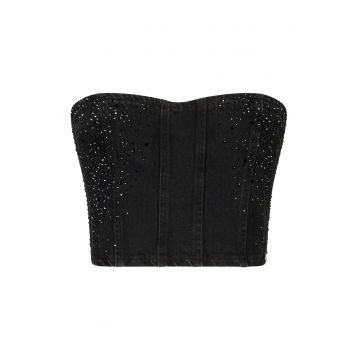 Top din denim cu strasuri