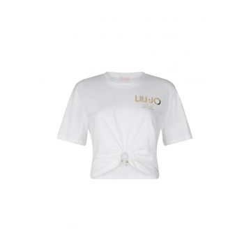 Tricou crop cu decolteu la baza gatului