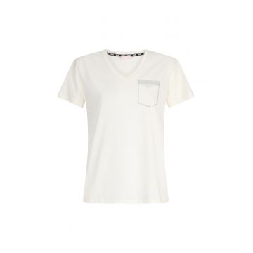 Tricou cu decolteu in V si buzunar fals cu strasuri
