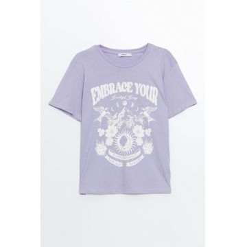 Tricou cu decolteu rotund si imprimeu grafic