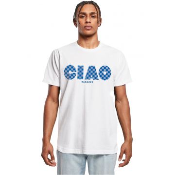 Tricou cu imprimeu text si decolteu la baza gatului
