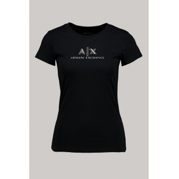 Tricou de bumbac cu decolteu rotund si logo