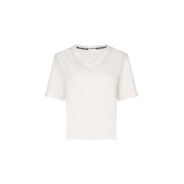 Tricou de bumbac cu logo din strasuri