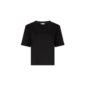 Tricou de bumbac cu logo din strasuri
