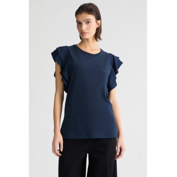 Tricou de bumbac cu model cu volane