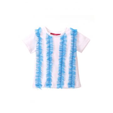 Tricou de bumbac cu volane din tul