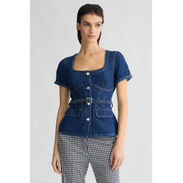 Tricou de denim cu o curea in talie
