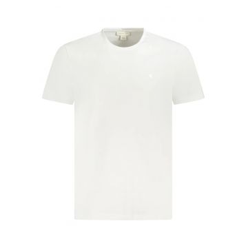 tricou barbati din bumbac cu decolteu la baza gatului si imprimeu cu logo - Alb -