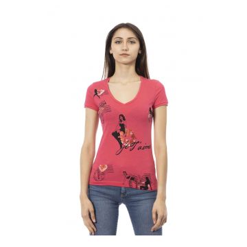 Tricou cu decolteu in V si imprimeu grafic