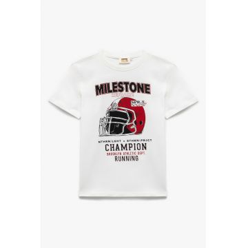 Tricou cu decolteu la baza gatului si imprimeu