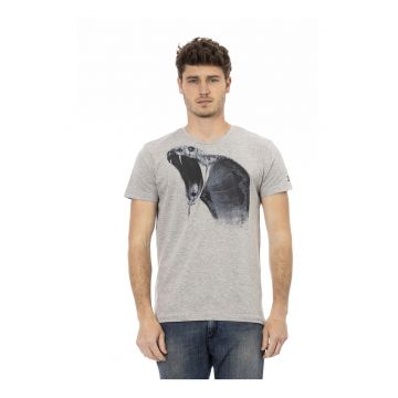 Tricou cu decolteu la baza gatului si imprimeu grafic