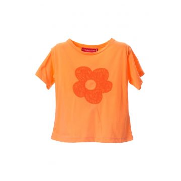 Tricou de bumbac cu broderie florala