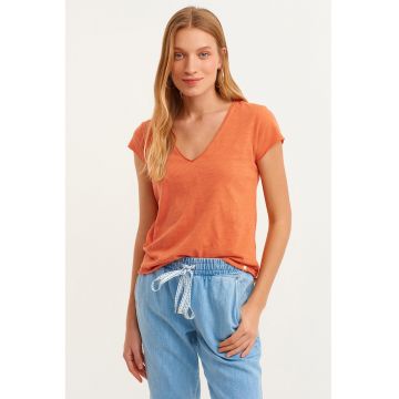 Tricou de bumbac cu decolteu in V