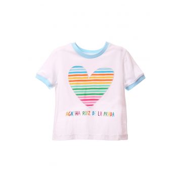Tricou de bumbac cu inima cu model in dungi