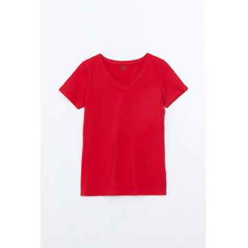 Tricou din amestec de bumbac cu decolteu in V