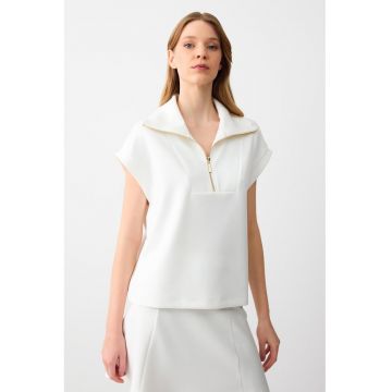 Tricou din amestec de modal cu guler inalt