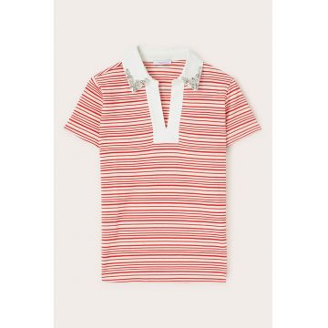 Tricou polo cu dungi si aplicatii din strasuri