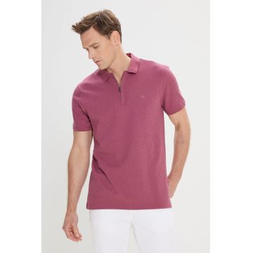 Tricou polo slim-fit cu fermoar scurt