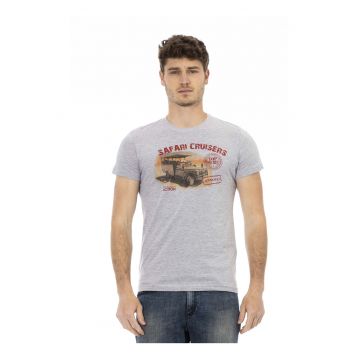 Tricou slim-fit cu decolteu la baza gatului si design
