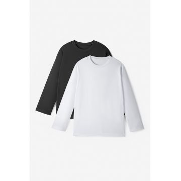 Set de bluze cu decolteu la baza gatului si model uni - 2 piese