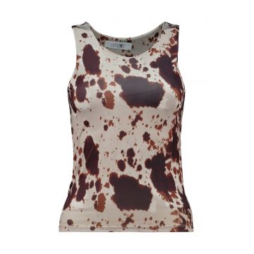 Top cu decolteu rotund si model tie-dye