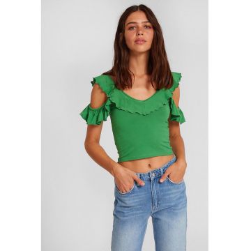 Tricou crop cu decupaj pe umeri