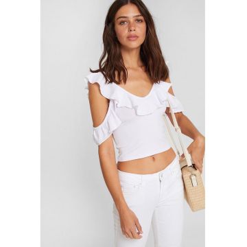 Tricou crop cu decupaj pe umeri