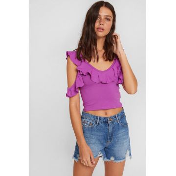 Tricou crop cu decupaj pe umeri