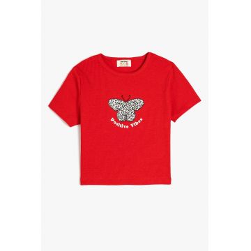 Tricou crop cu imprimeu cu fluturi