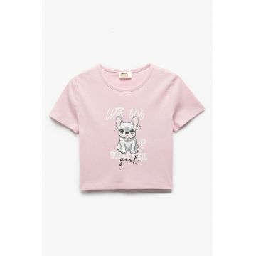 Tricou crop cu imprimeu grafic
