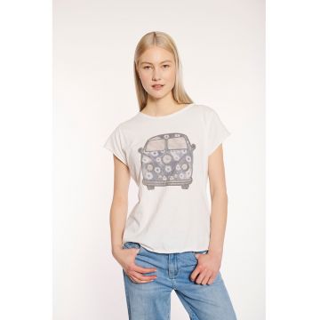 Tricou cu decolteu la baza gatului si aplicatii din strasuri