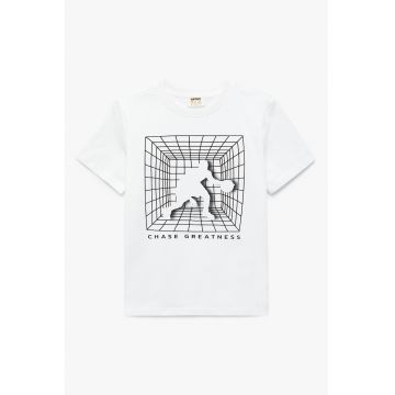 Tricou cu decolteu la baza gatului si imprimeu