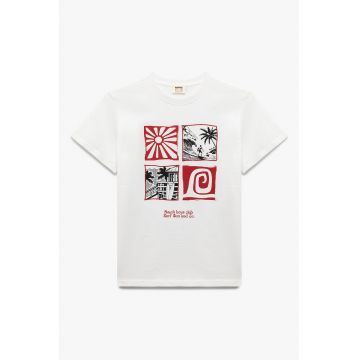 Tricou cu decolteu la baza gatului si imprimeu