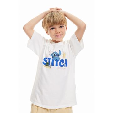 Tricou cu decolteu la baza gatului si imprimeu cusut