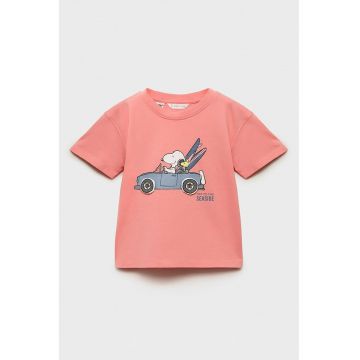 Tricou cu decolteu la baza gatului si imprimeu desene animate