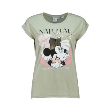 Tricou cu decolteu rotund si imprimeu cu Minnie Mouse