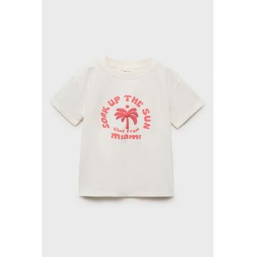 Tricou cu imprimeu frontal si decolteu la baza gatului