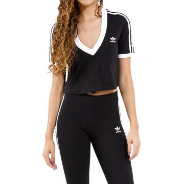 Tricou dama -  Aeroknit - negru - bumbac si elastan - cropt - maneca scurta -