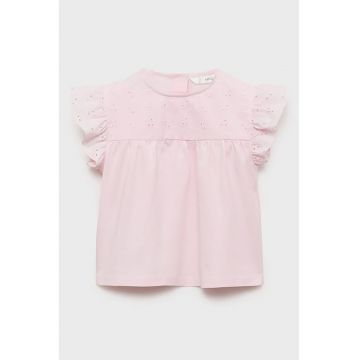 Tricou de bumbac cu detalii din dantela Sangallo