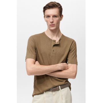 Tricou din amestec de in cu decolteu henley