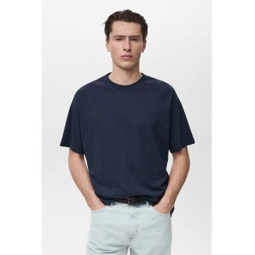 Tricou din amestec de in cu decolteu la baza gatului