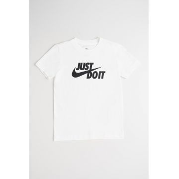 Tricou din bumbac cu decolteu la baza gatului si logo